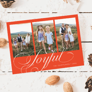 Vrolijke Elegante Script Retro Rode Foto Vakantie Feestdagenkaart