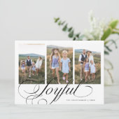 Vrolijke Elegante Script Witte Multi Foto Vakantie Feestdagenkaart (Staand voorkant)