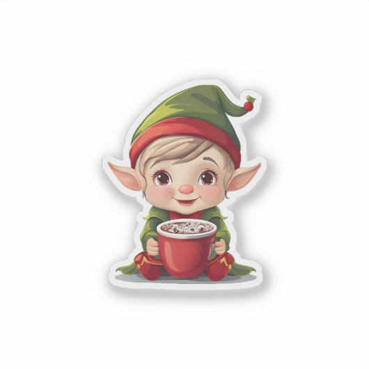 Vrolijke Elf Hot Cocoa Sticker (Voorkant)