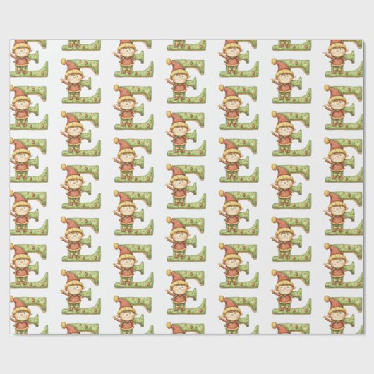 Vrolijke Elf Letter E Kerst Cadeaupapier (Vlak)