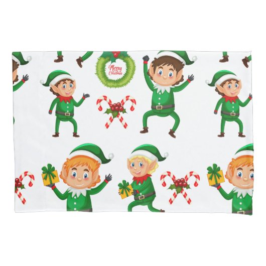 Vrolijke Elf met cadeaupatroon Kussensloop (Voorkant)