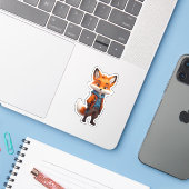 Vrolijke en avontuurlijke Fox illustratie Sticker (Laptop met iPhone)