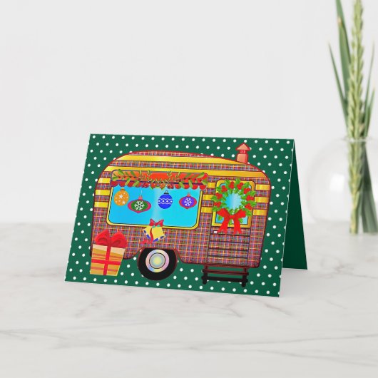 Vrolijke en Feestelijke Retro Camper Feestdagen Kaart (Voorkant)