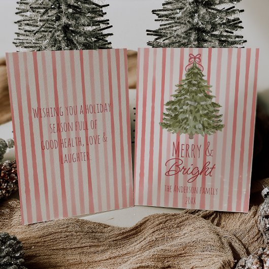 vrolijke en felrode strepen kerstboom feestdagenkaart