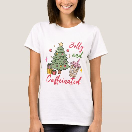 Vrolijke en Gecaffeïneerde Kerst T-Shirt (Voorkant)