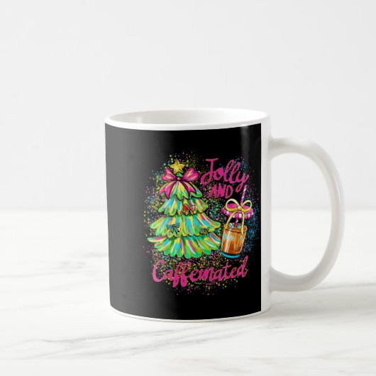 Vrolijke En Gecaffeïneerde Kerstboom Coquette Stri Koffiemok (Rechts)