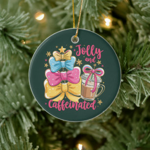 Vrolijke en Gecaffeïneerde Preppy Kerst Koffie Coq Keramisch Ornament