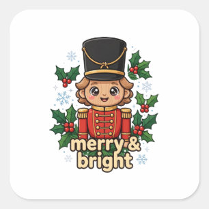 Vrolijke en helder Kute Notenkraker Kerststicker Vierkante Sticker