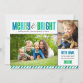 Vrolijke en Heldere | Blauwe en Groene Foto Feestdagenkaart (Voorkant)