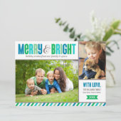 Vrolijke en Heldere | Blauwe en Groene Foto Feestdagenkaart (Staand voorkant)