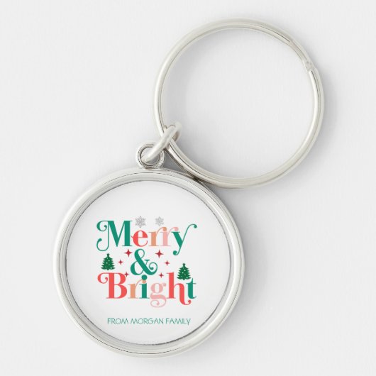 Vrolijke en heldere dennenboom sneeuwvlokken sleutelhanger (Voorkant)