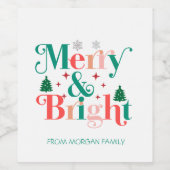 Vrolijke en heldere dennenboom sneeuwvlokken wijn etiket (Enkel label)