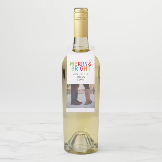 Vrolijke en heldere feestelijke kerst gepersonalis flessenhanger (Op fles)