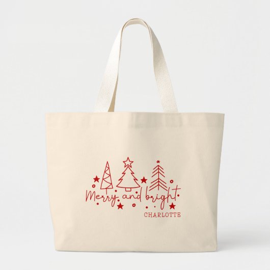 Vrolijke en heldere feestelijke kerstbomen naam grote tote bag (Voorkant)