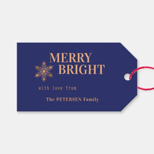 Vrolijke en heldere kerst familie gouden vakantie cadeaulabel (Voorkant (Horizontaal))