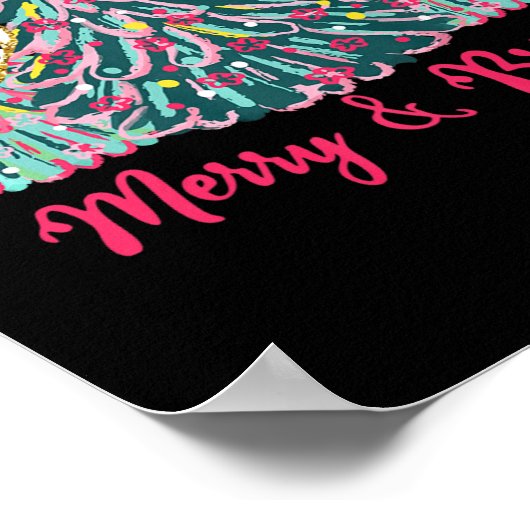 Vrolijke en heldere kerstbomen met roze strikjes poster (Hoek)