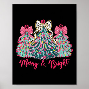 Vrolijke en heldere kerstbomen met roze strikjes poster