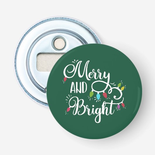vrolijke en heldere kerstverlichting button flesopener (Voorkant)