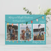 Vrolijke en heldere kerstverlichting Turquoise Fot Feestdagenkaart (Staand voorkant)