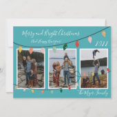 Vrolijke en heldere kerstverlichting Turquoise Fot Feestdagenkaart (Voorkant)