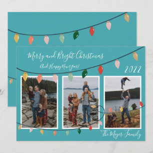 Vrolijke en heldere kerstverlichting Turquoise Fot Feestdagenkaart