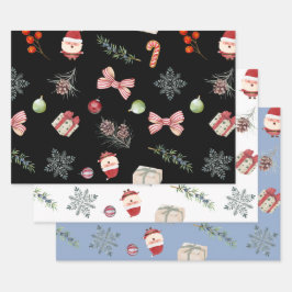 Vrolijke en heldere kerstversieringen inpakpapier vel