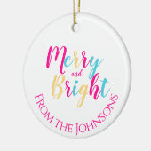 Vrolijke en heldere kleurrijke familie kerst keramisch ornament (Links)