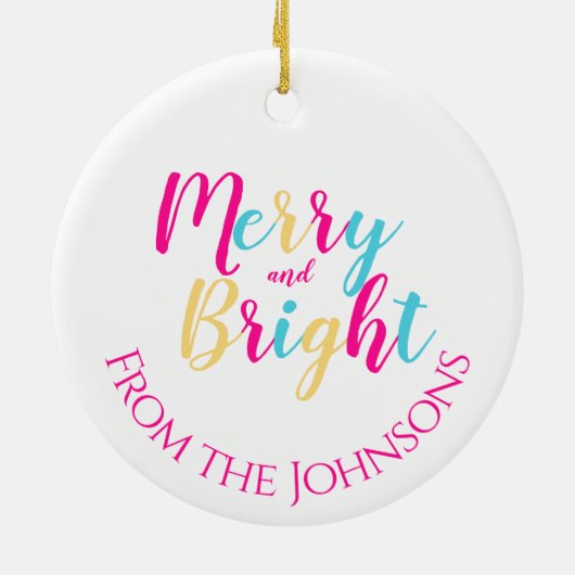 Vrolijke en heldere kleurrijke familie kerst keramisch ornament (Achterkant)