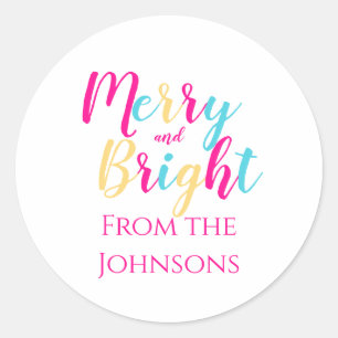 Vrolijke en heldere kleurrijke familie kerst ronde sticker