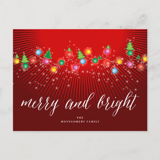 Vrolijke en heldere kleurrijke kerstbomen lichten feestdagenkaart (Voorkant)