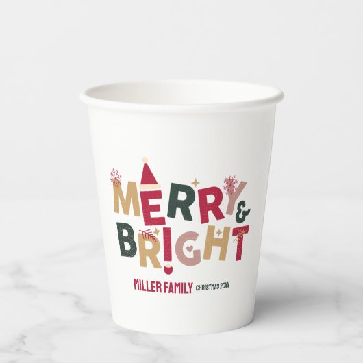 Vrolijke en heldere kleurrijke Retro Typografie Papieren Bekers (Achterkant)