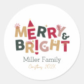 Vrolijke en heldere kleurrijke Retro Typografie Ronde Sticker (Voorkant)