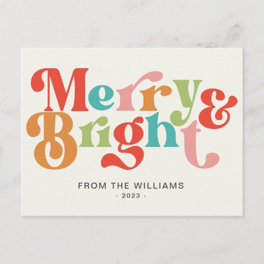 Vrolijke en heldere kleurrijke retro vibes kerst feestdagenkaart (Voorkant)