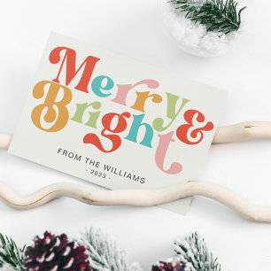 Vrolijke en heldere kleurrijke retro vibes kerst feestdagenkaart