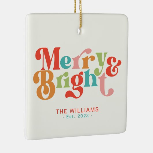 Vrolijke en heldere kleurrijke retro vibes kerst keramisch ornament (Rechts)