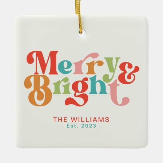 Vrolijke en heldere kleurrijke retro vibes kerst keramisch ornament (Voorkant)