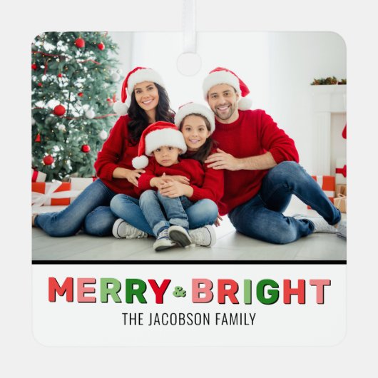 Vrolijke en heldere moderne kerstfoto metalen ornament (Voorkant)