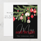 Vrolijke en heldere ornamenten met naam en jaar feestdagenkaart (Voorkant / Achterkant)