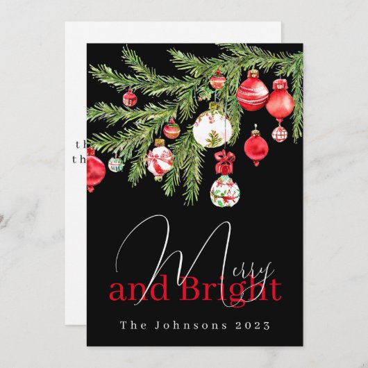 Vrolijke en heldere ornamenten met naam en jaar feestdagenkaart (Voorkant / Achterkant)