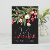 Vrolijke en heldere ornamenten met naam en jaar feestdagenkaart (Staand voorkant)