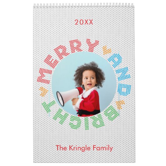 Vrolijke en heldere typografie Kerstfoto Kalender (Hoes)