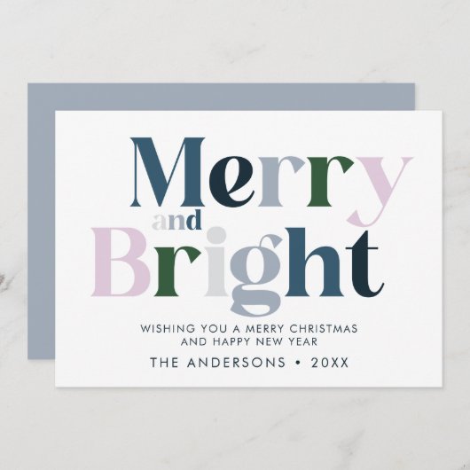 Vrolijke en heldere typografie Modern Kerstmis Feestdagenkaart (Voorkant / Achterkant)