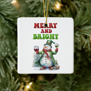 Vrolijke en helderwitte sneeuwman keramisch ornament
