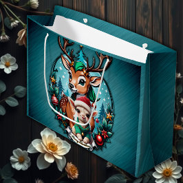 Vrolijke en uitnodigende kerstillustratie groot cadeauzakje
