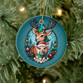 Vrolijke en uitnodigende kerstillustratie keramisch ornament