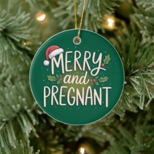 Vrolijke en Zwangere Kerst Zwangerschapsaankondigi Keramisch Ornament