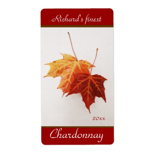 Vrolijke esdoorn bladeren wijn fles etiketten (Voorkant)