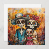 Vrolijke familie Dia de los Muertos Viering Kaart (Voorkant / Achterkant)