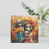 Vrolijke familie Dia de los Muertos Viering Kaart (Staand voorkant)