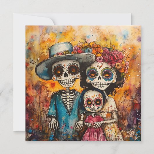 Vrolijke familie Dia de los Muertos Viering Kaart (Voorkant)